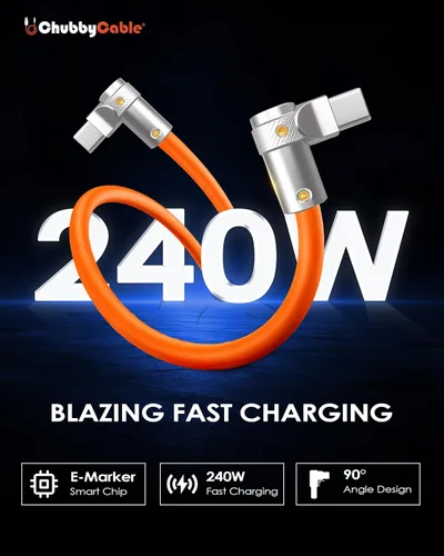 Miniatura 2 de chubbycable FlexElbow - Cable de carga rápida de 90 grados y 240 W, cable USB C en ángulo recto, cable de carga de silicona compatible con iPhone