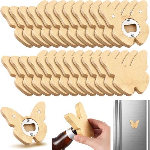 Miniatura 10 de Vesici 24 piezas Abrebotellas magnético 6.35 cm DIY Bambú en forma de biberón Abrebotellas de madera Imán para nevera Adhesivo para refrigerador
