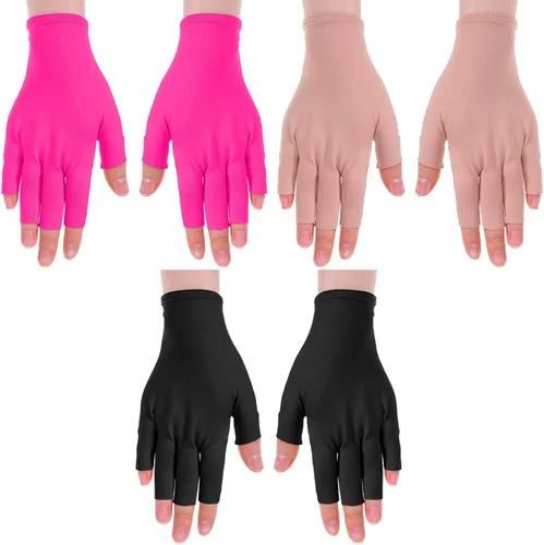 TIESOME 3 pares de guantes de uñas de gel, guantes de protección UV sin dedos para manicura de gel y arte de uñas para manos, transpirables, ajuste