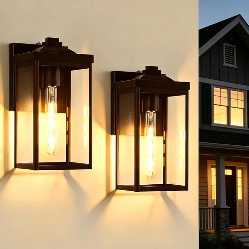 Miniatura 11 de Lámparas de pared para exteriores del anochecer al amanecer con sensor de fotocélula, luces de porche delantero impermeables, aplique de montaje