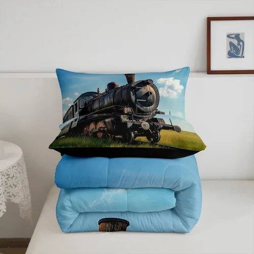 Miniatura 7 de Erosebridal Juegos de Edredón de Tren Tamaño Full, Juego de Ropa de Cama Retro con Motor de Vapor para Niños y Adolescentes, Juegos de Edredón