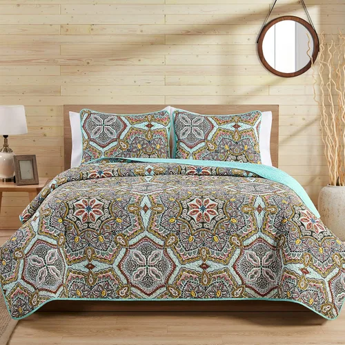 Miniatura 12 de VCNY HOME Yara Collection - Juego de edredón reversible ultra suave, ligero, fresco y transpirable, lavable a máquina, individual XL, aguamarina, 4