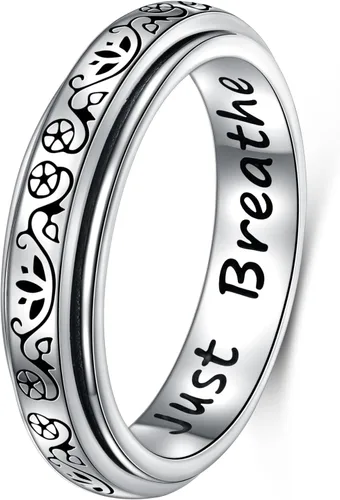 Miniatura 17 de Ladytree Anillos giratorios de plata de ley 925 para aliviar la ansiedad, el estrés y el aburrimiento, para TDAH y autismo, chapado en platino, Loto