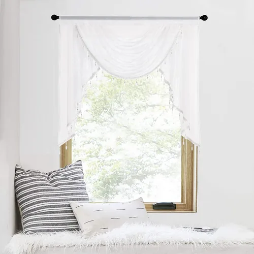 Miniatura 18 de NICETOWN - Cortinas transparentes elegantes de gasa para sala de estar/guardería, cortinas victorianas con bolsillo para barra, gris claro y blanco