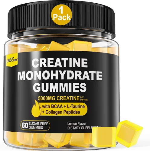 EnvyCure Gomitas de monohidrato de creatina para hombres y mujeres, con BCAA, péptidos de colágeno, L-taurina, vitamina B12, D3, monohidrato de