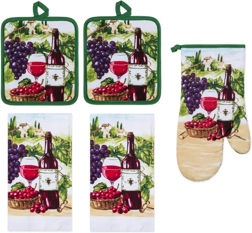 Miniatura 18 de Juego de ropa de cocina de 5 piezas, 2 toallas de algodón, 2 agarraderas, 1 guante de horno con lazo para colgar, material 100% algodón en la parte