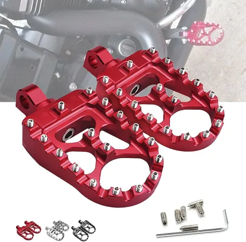 Miniatura 9 de Estacas de pie anchas y gruesas CNC StarknightMT con giro de 360° estilo MX Chopper Bobber compatibles con Dyna Fatboy Sportster Iron 883 (Negro)