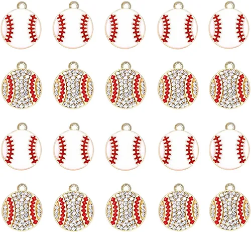 Miniatura 13 de 20 piezas de dijes deportivos de esmalte, colgantes de baloncesto y béisbol para hacer joyas, dijes de juego de pelota con strass, dijes de softball