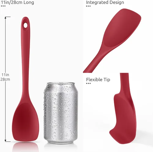 Miniatura 6 de Cucharas de silicona resistentes al calor de 600ºF: espátula flexible para hornear y cuchara de cocina, utensilios de cocina suaves sin costuras Rojo