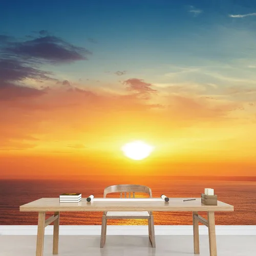 Mural de pared 3D de atardecer atardecer, paisaje oceánico, removible, autoadhesivo, decoración de pared, para niños y niñas, habitación de niños,