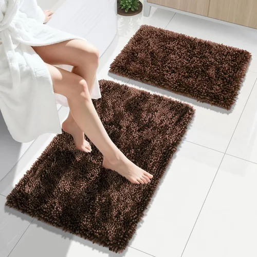 Miniatura 44 de Yimobra Juego de 2 alfombras de baño, alfombra de baño suave y absorbente y alfombra de inodoro en forma de U con respaldo antideslizante, alfombras