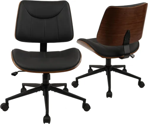 Miniatura 12 de CLATINA Silla de oficina en casa sin brazos, silla de escritorio con ruedas, silla de lectura de altura ajustable, respaldo medio de cuero y silla
