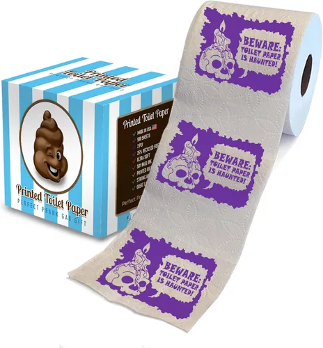 Miniatura 22 de Printed TP Papel higiénico impreso con texto en inglés "Beware of Devil" de Halloween, rollo de papel higiénico aterrador para sorpresa, broma, Rojo