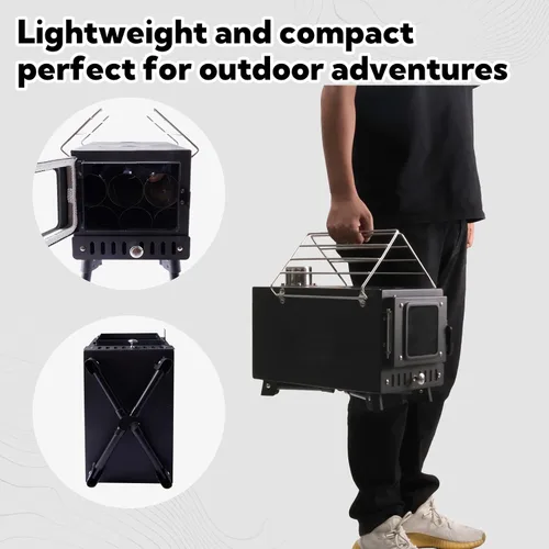 Miniatura 5 de Huskfirm Estufa de leña, estufa de tienda para calefacción, estufa de leña portátil plegable para tienda, cocina, patio, estufa de camping incluye