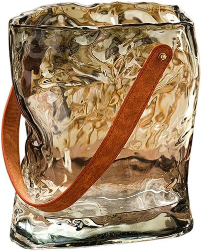 Miniatura 8 de Jarrón de cristal para flores, jarrones transparentes para centros de mesa, florero de bolsa con mango de cuero para decoración de bodas