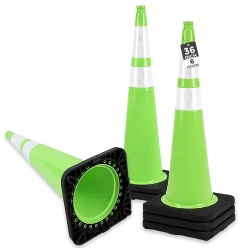 BESEA Paquete de 6 Conos de Seguridad de Tráfico de 36 Pulgadas, Conos de Estacionamiento Verdes para Carretera, Conos de Construcción