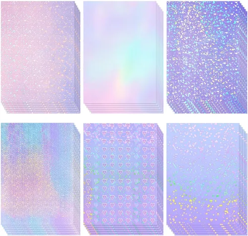 Miniatura 14 de Clabby 36 hojas de papel holográfico para pegatinas A4, láminas laminadas holográficas de vinilo, autoadhesivas, impermeables, transparentes, 11.7 x