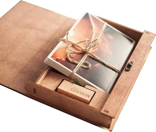 Miniatura 10 de Caja de fotos de boda para impresiones, caja de memoria de madera para fotos y unidad flash USB 3.0 (opcional), caja de regalo personalizada