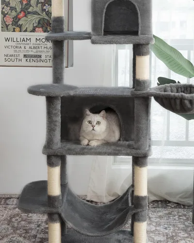 Miniatura 5 de Árbol para gatos de varios niveles, torre para gatos de 69 pulgadas de alto con 2 condominios de felpa, hamaca y percha de felpa, postes rascadores