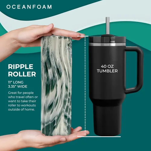 Miniatura 2 de Oceanfoam Rodillo de Espuma de Viaje Ripple (11" x 3.35") Mini Rodillo de Espuma Firme para Terapia Física, Masaje de Tejido Profundo, Dolor