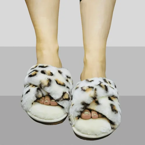Miniatura 6 de Crazy Lady Women's Fuzzy Fluffy House Slippers Cute Plush Memory Foam Shoes Cross Band Indoor Outdoor Open Toe Sandals