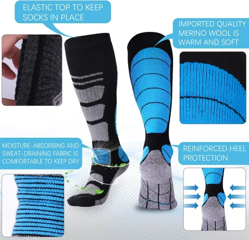 Miniatura 3 de Calcetines de esquí de lana merina térmica hasta la rodilla para invierno, snowboard, deportes, hombres y mujeres, caza
