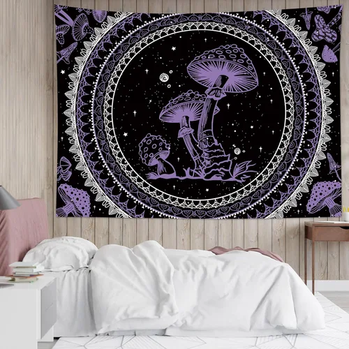 Miniatura 33 de SCECALA Tapiz bohemio de hongos, mandala blanco y negro para colgar en la pared para dormitorio, decoración bohemia del hogar, 60 x 40 pulgadas