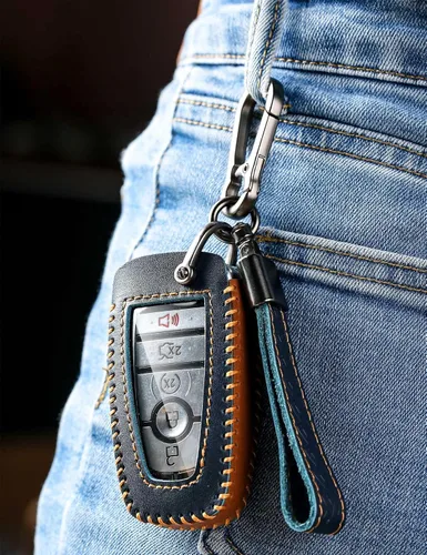 Miniatura 6 de Funda de llavero para Ford, funda de piel auténtica con llavero para Ford, Azul