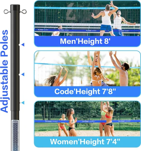Miniatura 3 de Red de voleibol para patio trasero, juego de red de voleibol profesional portátil al aire libre resistente con postes de aluminio ajustables, diseño