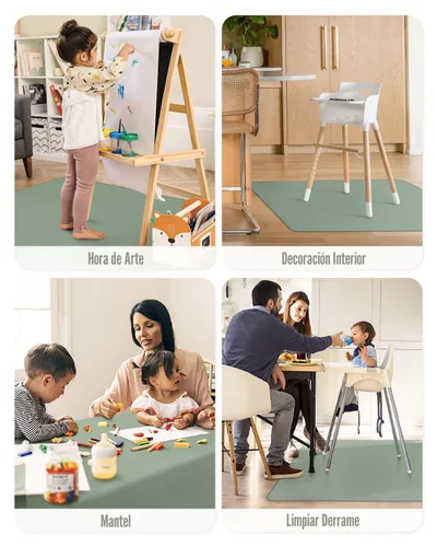 Miniatura 7 de Blissful Diary - Alfombrilla antideslizante para debajo de la silla alta para bebé, 50.4 x 50.4 pulgadas, alfombrilla salpicaduras limpiable, Verde