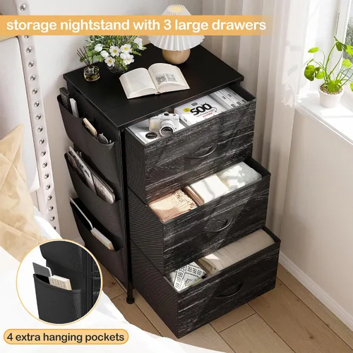 Miniatura 4 de EnHomee Mesita de noche alta, mesita de noche con cajones para dormitorio, mesita de noche con parte superior de madera, mesa auxiliar con marco