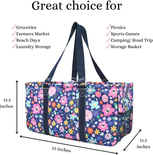 Miniatura 8 de NGIL Bolsa de comestibles reutilizable extra grande plegable de gran tamaño para comestibles, almacenamiento, picnic, playa, Bronco-negro occidental