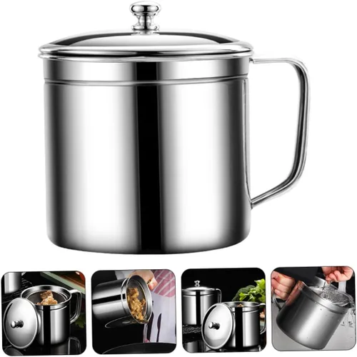Miniatura 2 de 1 olla de filtro de aceite de acero inoxidable con tapa, soporte de aceite y suministro de cocina, colador de grasa fácil de limpiar para cocina