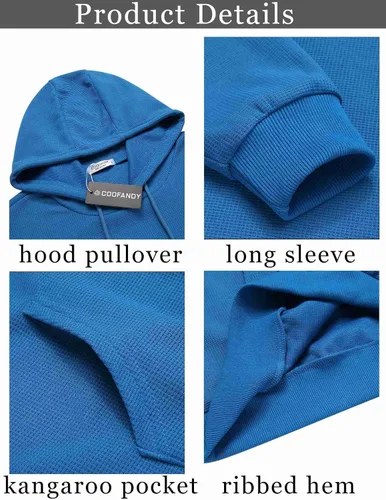 Miniatura 5 de COOFANDY Sudadera con capucha para hombre, manga larga, casual, con bolsillo, de punto gofre