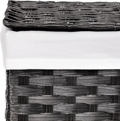 Miniatura 6 de Seville Classics Cesta de Lavandería Portátil Tejida a Mano Premium con Asas de Transporte, Almacenamiento Doméstico para Ropa, Ropa de Cama, Negro