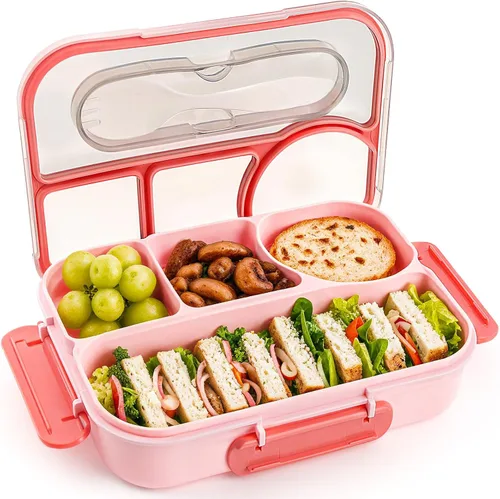 Miniatura 15 de EASYFUN Lonchera Bento para adultos, Caja de Almuerzo, lonchera con 4 compartimentos, a prueba de caídas, apta para lavavajillas y fabricada