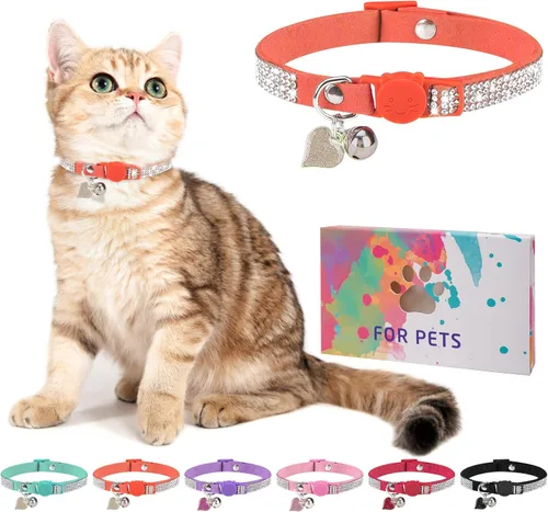 Miniatura 15 de Collar de Gato con Pedrería Desprendible con Cascabel, Collar de Gato con Diamantes con Hebilla de Seguridad de Liberación Rápida para Niña Niño