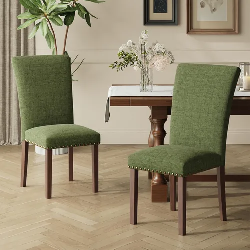 Miniatura 23 de COLAMY Juego de 2 sillas de comedor tapizadas Parsons, sillas de tela para comedor y cocina con detalle de cabeza de clavo y patas de madera