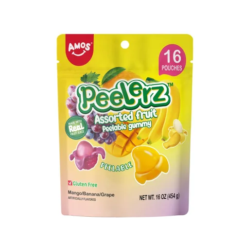 Miniatura 13 de AMOS Peelerz - Paquete variado de 4 gomitas pelables, 3.00 oz cada uno (total de 4.94 oz), mango, uva, plátano, melocotón, gomitas suaves de frutas