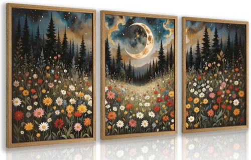 Miniatura 17 de Cyebmo Juego de 3 pinturas enmarcadas de animales del bosque, decoración de pared de animales salvajes del bosque, decoración de pared, pintura