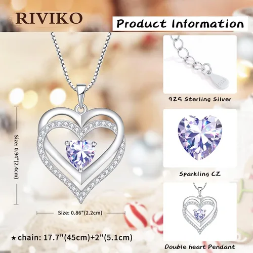 Miniatura 62 de RIVIKO Collar con símbolo de corazón infinito para mujer, plata de ley 925, delicado colgante de corazón para el día de San Valentín, día