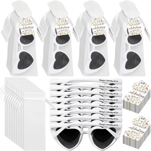 Chapou 50 Set White Heart Shaped Sunglasses Bulk Wedding Bridal Shower Bachelorette Sunglasses Party Favors Gifts for Guests