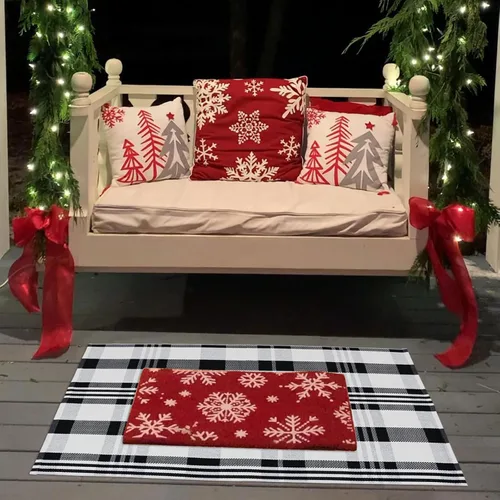 Miniatura 4 de Alfombra decorativa de otoño, 2 pies 4 pulgadas x 3 pies 7 pulgadas, alfombra de área a cuadros blancos y negros para interiores y exteriores