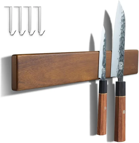 ENOKING Portacuchillos magnético de 16 pulgadas para pared, tira de cuchillos de madera de acacia con caja de regalo magnética con estampado de oro,