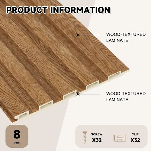 Miniatura 3 de WPC - Paneles de pared con listones, paquete de 8 paneles de pared 3D WPC de madera, paneles acústicos para decoración de pared interior, sala