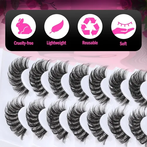 Miniatura 5 de Veleasha Pestañas rusas postizas con banda transparente que parecen extensiones de pestañas, tiras de pestañas con curvatura D, paquete de 10 pares