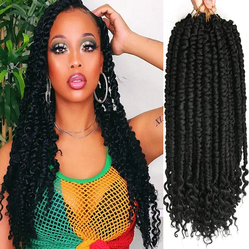 Miniatura 8 de ROSESSEA Cabello de ganchillo negro de 12 pulgadas para mujeres negras, 8 paquetes de trenzas de ganchillo, trenzas de ganchillo rizado con resorte