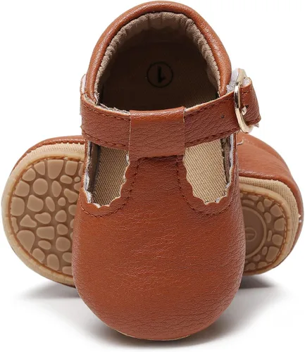 Miniatura 3 de HONGTEYA Zapatos planos Mary Jane para bebés y niñas, antideslizantes, para los primeros pasos, suela suave, piel sintética, zapatos de cuna