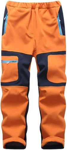 Miniatura 8 de linlon Pantalones impermeables para la nieve para niños y niños, forro polar lind para senderismo, softshell, cálidos, con aislamiento térmico