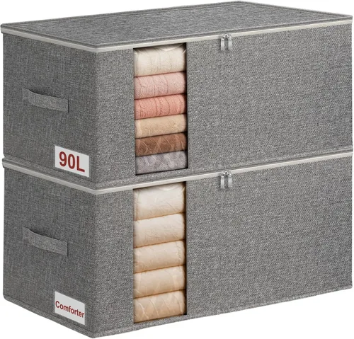 Miniatura 9 de 60L - Bolsa de almacenamiento para edredón, contenedor de almacenamiento para mantas con construcción resistente, con asas duraderas, caja